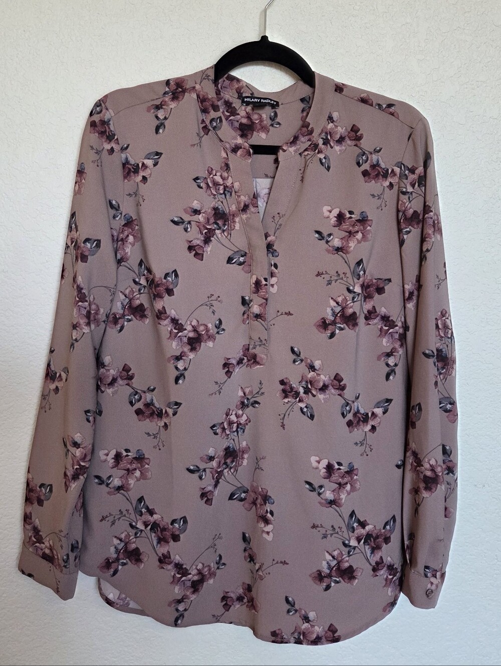 Hilary Radley Mauve Floral Split-Neck Blouse